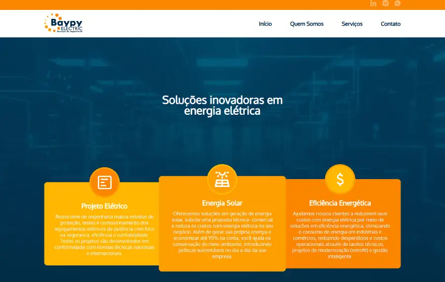 Tela do Site pessoal de portfólio com serviços, projetos com filtro por categoria, experiência e contato direto pelo WhatsApp.